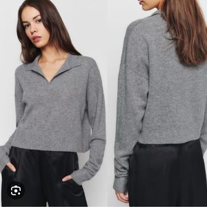 Reformation Cashmere Polo Sweater Gray NWT Size Small